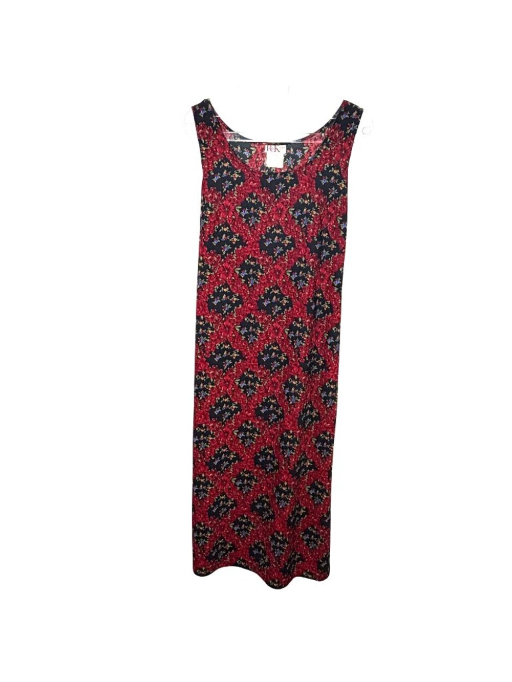 Vintage 90s R&K Original Floral Sleeveless Midi Dress Petite14 Red Tie Back